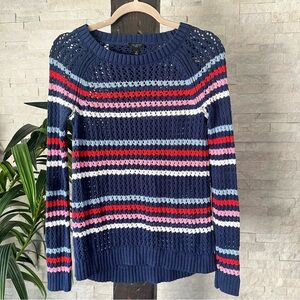 Talbots Crochet Knit Navy Pink White Blue Stripe Sweater Size Small Petite